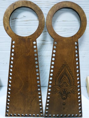 Деревянные ручки(основа-середина), для сумок-Мандала,цв-т-коричневый,13*38 см,цена за пару
