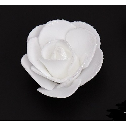 Роза из фоамирана с блестками  6-7см,-цв-белый