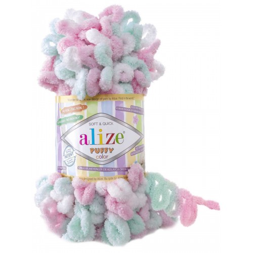 Пряжа Alize Puffy Color,цв-6052-цв-розовый-мятный  ,100 гр-9 м