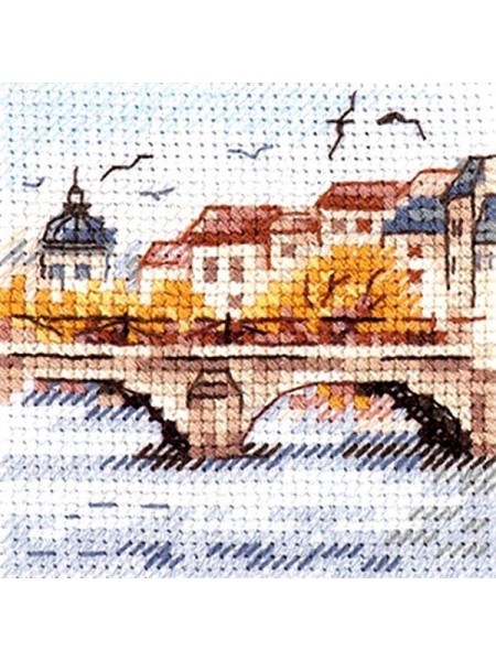 Набор для вышивания АЛИСА  "Осень в городе. Чайки над мостом"  7*7см