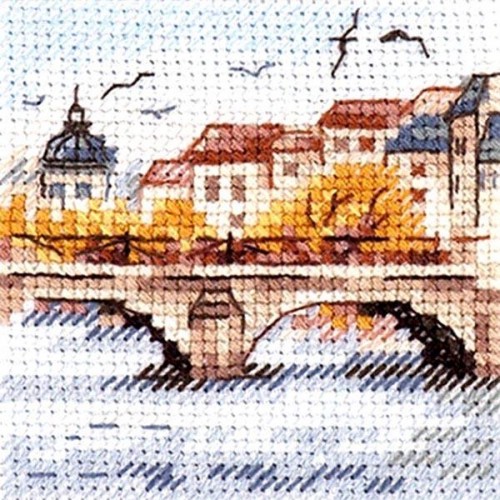 Набор для вышивания АЛИСА  "Осень в городе. Чайки над мостом"  7*7см