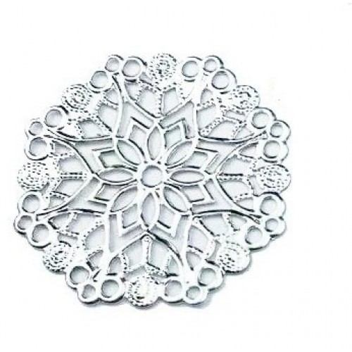 Декоративный элемент,филигрань,круг,цв-серебо. 45 мм,цена за 2 шт