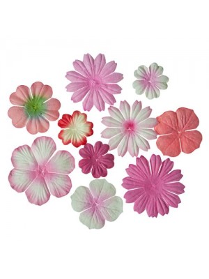 Набор цветочков из шелковичной бумаги 10 шт, оттенки розового
