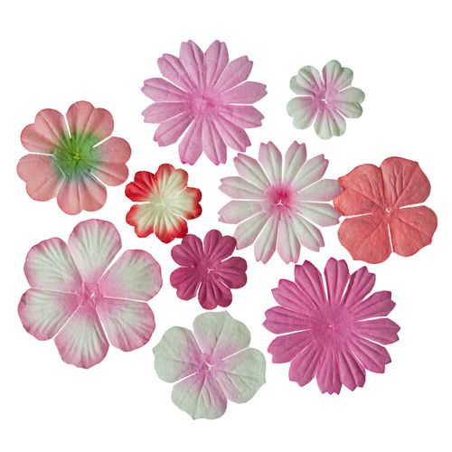 Набор цветочков из шелковичной бумаги 10 шт, оттенки розового