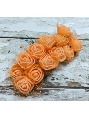 Букетик роз  с фатином,цв-оранжевый