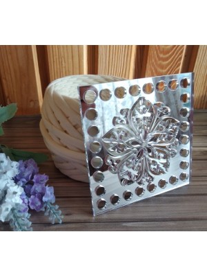 Зеркальное донышко(боковушка для сумки),Цветок,цв-серебро,квадрат, 10 см