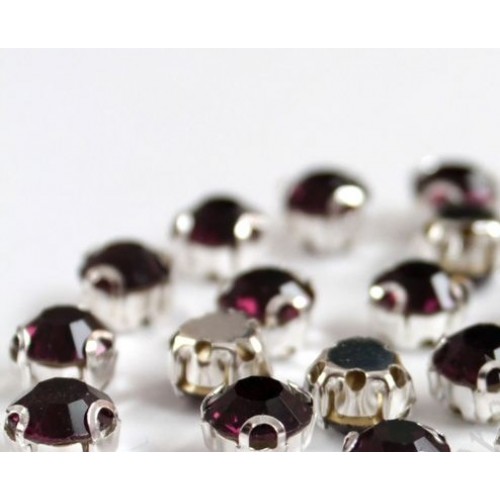 Пришивные стразы в цапах,стекло,круглые-7мм.бургунди,цена за 4 шт