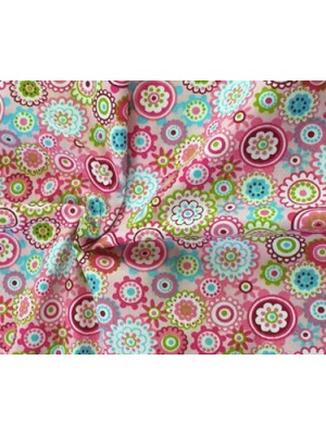 Отрез (сатин),-цветочная мозаика на розовом,50*50см.цена за отрез