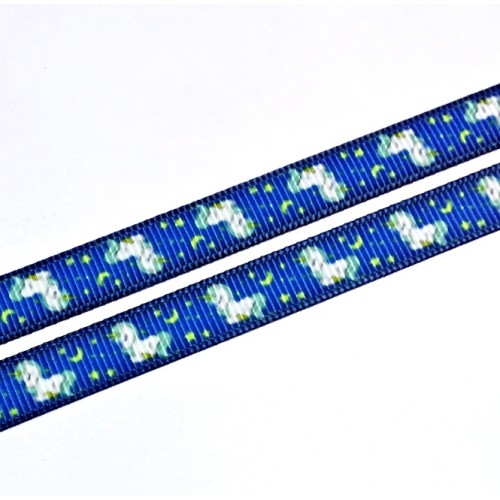 Лента репсовая Единорожки ,синяя,0,9см.цена за 1 м