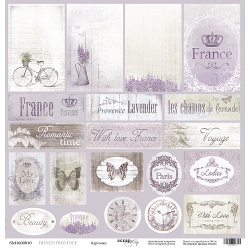 Лист односторонней бумаги 30x30 от Scrapmir Карточки из коллекции French Provence 