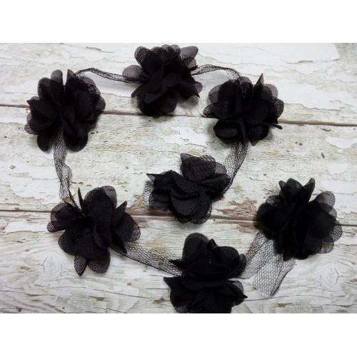 Шифоновые цветы на ленте чёрные,цена за 1 м