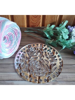 Зеркальное донышко(боковушка для сумки),Розы,цв-серебро,круг,15 см