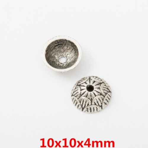 Шапочки для бусин,цв-античное серебро.10мм,цена  за 10 шт