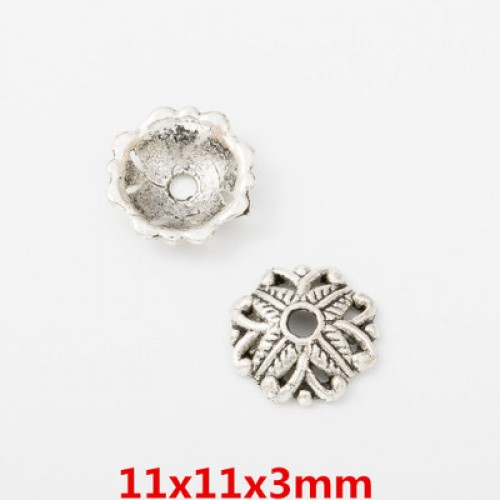 Шапочки для бусин,цв-античное серебро.11мм,цена  за 1 шт