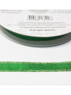 Металлизированная тесьма, зелёная,6мм