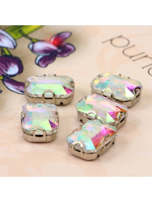 Пришивные стразы в цапах,стекло,прямоугольные-13*18мм. цена за 2 шт