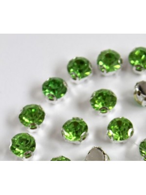 Пришивные стразы в цапах,стекло,круглые-7мм,св-зелёные.цена за 4шт