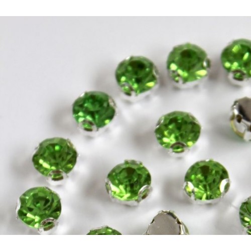 Пришивные стразы в цапах,стекло,круглые-7мм,св-зелёные.цена за 4шт